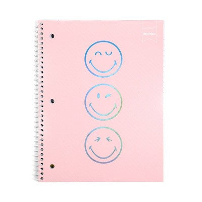 Yoobi SmileyWorld 1 Subject Notebooks 8"x10.5" Wide Ruled Blush Smiley, School Supplies