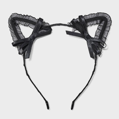 Halloween Cat Bow Ear Headband - Black