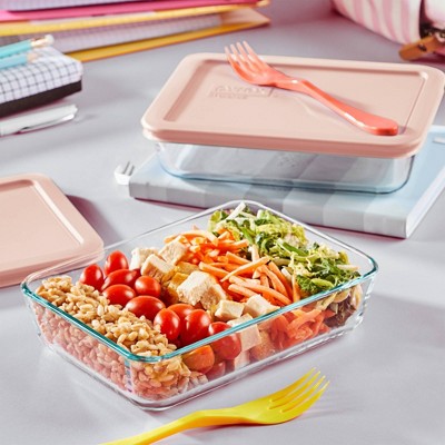 Pyrex 4pc 3c Rectangular Glass Food Storage Container Set Rosewater