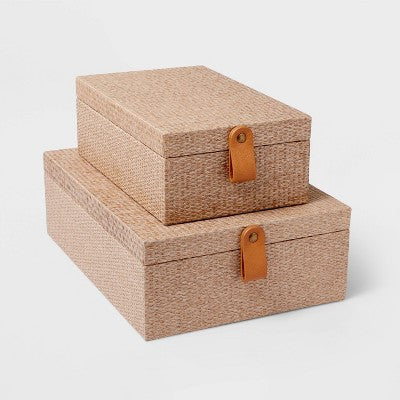 Woven Storage Boxes Set of 2 Taupe - Threshold: Desk & Office Organizers, , Recycled Materials