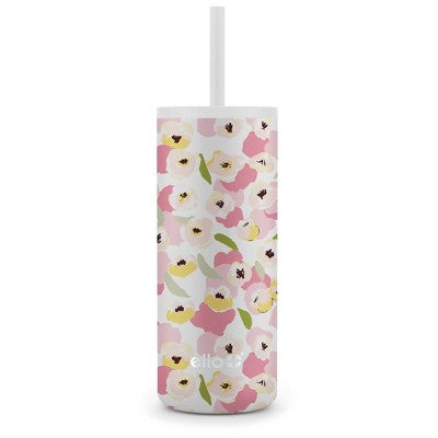 Ello Vita 20oz Stainless Steel Straw Tumbler - White Floral