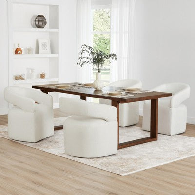 Spruce&Spring Modern Mobile Dining Chair with Casters & Open Back, Single , Ivory (LOCAL PICKUP ONLY)