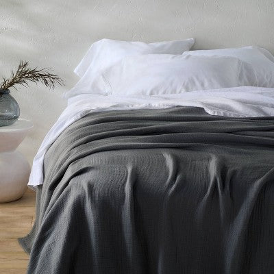 Full/Queen Rayon from Bamboo Matelasse Blanket Dark Gray - Casaluna