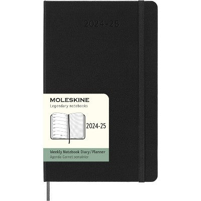 Moleskine 2024-25 Large Weekly Planner 8.26"x5.31" Hardcover Black: Pocket Calendar, Elastic Closure, Ribbon Marker