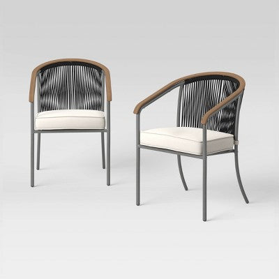 2pc Apex Mixed Material Outdoor Patio Dining Chairs Arm Chairs Black - Threshold: Aluminum & Steel Frame, Removable Cushions (LOCAL PICKUP ONLY)