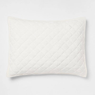 King Luxe Diamond Stitch Velvet Quilt Sham Ivory - Threshold: OEKO-TEX Certified, Polyester, Machine Washable