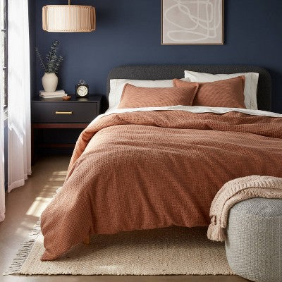 Twin/Twin Extra Long Washed Waffle Weave Duvet Cover and Sham Set Camel - Threshold: Cotton, OEKO-TEX Certified, Button Closure
