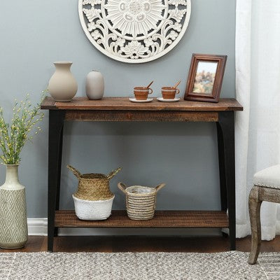 LuxenHome Dark Brown Wood and Black Metal 1-Shelf Console and Entry Table (LOCAL PICKUP ONLY)