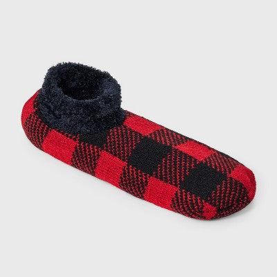 Women's Buffalo Plaid Double Lined Cozy Booties with Grippers - Auden Red/Black 4-10