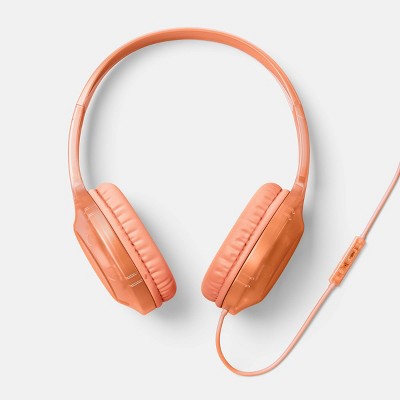 Wired On-Ear Translucent Jelly Headphones - heyday Peach: Built-In Microphone, 3.5mm Jack