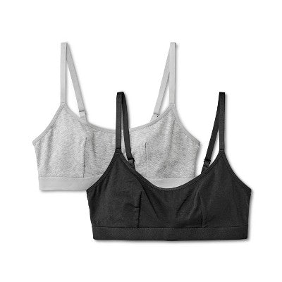 Women's 2pk Cotton Blend Scoop Back Bralette - Dealworthy Black/Heathered Gray L