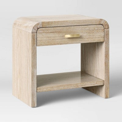 Zebrina Wood Nightstand with Drawer Natural - Threshold: Bohemian Style, Arched Design, Square Shape, Stained Finish (LOCAL PICKUP ONLY)