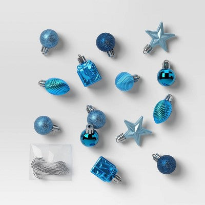 25ct Assorted Shatter-Resistant Christmas Tree Ornament Set Blue - Wondershop