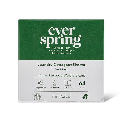 Free & Clear Laundry Detergent Sheets - 64 Loads - Everspring