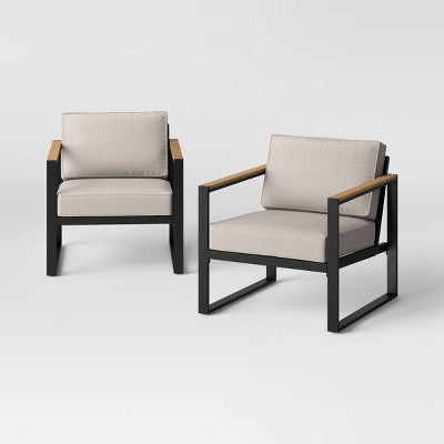 2pc Henning Outdoor Patio Chairs, Club Chairs Black - Threshold (LOCAL PICKUP ONLY)