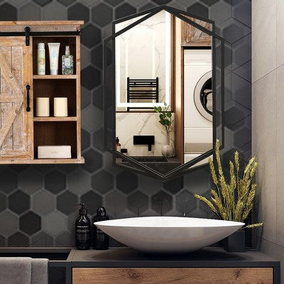 LuxenHome Black Metal Hexagon Frame Wall Accent Mirror for Bathroom & Vanity (LOCAL PICKUP ONLY)