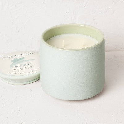 2-Wick Ceramic Jar Candle with Lid Serenity 15oz - Casaluna