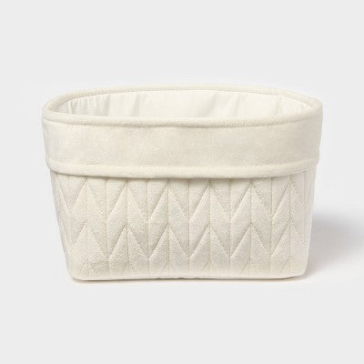 Quilted Velvet Basket Ivory - Threshold: Off-White Polyester Decorative Rectangle, 6" H x 10" W x 8" D, Spot Clean