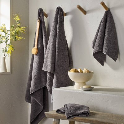 2pk Organic Hand Towel Dark Gray - Casaluna