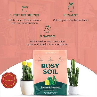 Rosy Soil 4lb Cactus & Succulent Mix Potting Soil: Organic Blend for Indoor Plants, Moisture Control, Peat-Free