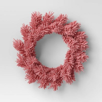 16" Flocked Pine Artificial Christmas Wreath Pink - Wondershop