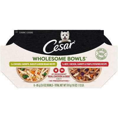 Cesar Wholesome Bowls Chicken, Potato, Carrot, Vegetable and Beef Flavor Variety Pack Small Breed Wet Dog Food - 3oz/6ct