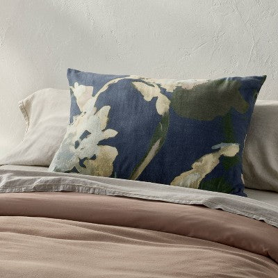 King Euro Heavyweight Linen Blend Throw Decorative Pillow Navy Floral Print- Casaluna (LOCAL PICKUP ONLY)