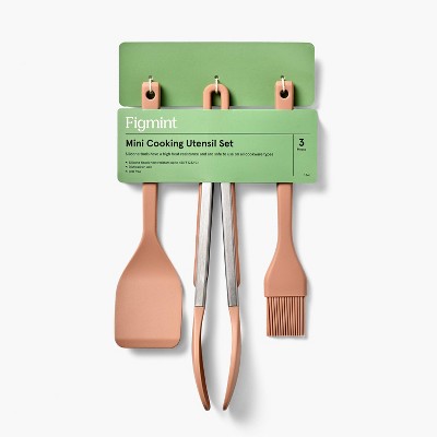 3pc Silicone Mini Turner Basting Brush and Tongs Set Terracotta Orange - Figmint