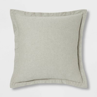Euro Cotton Linen Blend Chambray Decorative Throw Pillow Moss Green - Threshold: Indoor Square Cushion, Zipper Closure, OEKO-TEX Certified (LOCAL PICKUP ONLY)