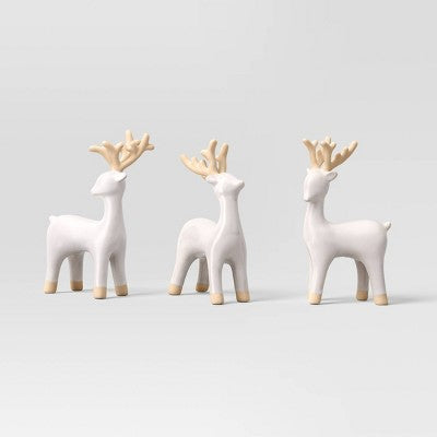 3pc Ceramic Deer Christmas Figurine Set - Wondershop White