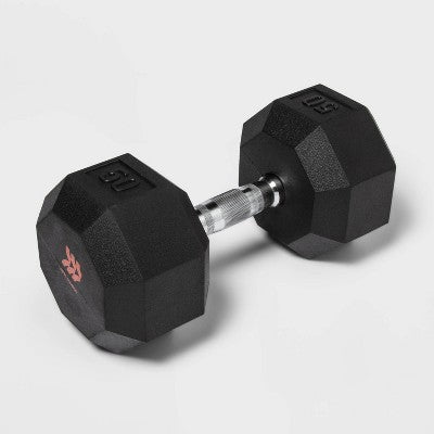 Hex Dumbbell 50lbs Black - All In Motion: Rubber & Chrome, Total Body Workout (LOCAL PICKUP ONLY)