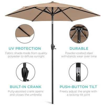 Best Choice Products 7.5ft Heavy-Duty Outdoor Market Patio Umbrella w/ Push Button Tilt, Easy Crank, Tan (LOCAL PICKUP ONLY)