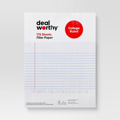 175ct College Ruled Loose Leaf Notebook Filler Paper - Dealworthy