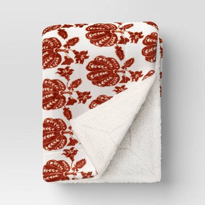 Printed Plush Pumpkin Throw with Faux Shearling Reverse Cream/Orange - Threshold