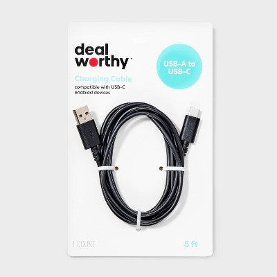 5' USB-A to USB-C Cable - dealworthy Black