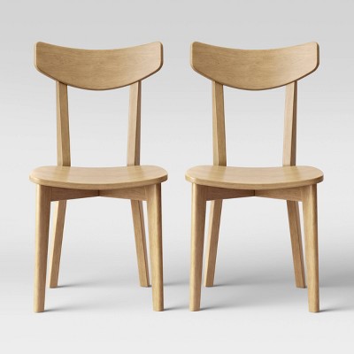 2pk Astrid Mid-Century Dining Chairs Wood Seat Natural - Threshold: Solid Rubberwood, Unupholstered (LOCAL PICKUP ONLY)