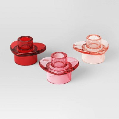3pk Glass Heart Valentine's Candle Holders - Threshold