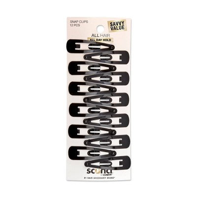 scunci Metal Snap Clips - Black - All Hair - 12pcs