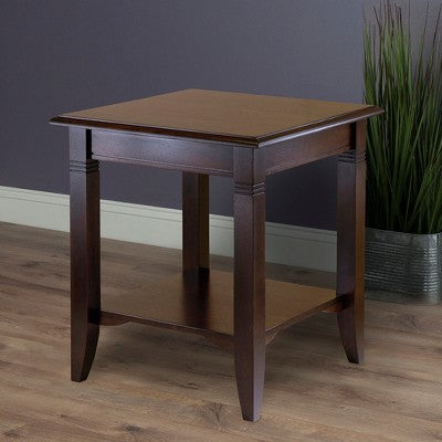 Nolan End Table Cappuccino - Winsome: Solid Wood, Composite, Ribbed Leg Detail, Fixed Shelf (LOCAL PICKUP ONLY)