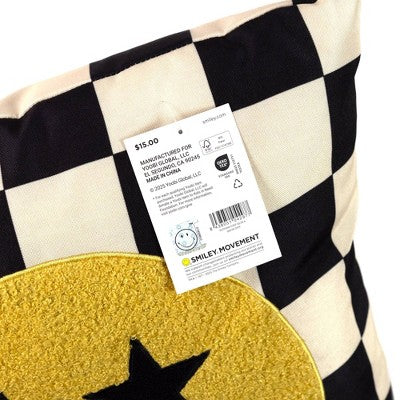 Yoobi SmileyWorld 16"x16" Tufted Checkered Throw Pillow Black