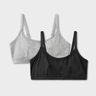 Women's 2pk Cotton Blend Scoop Back Bralette - Dealworthy Black/Heathered Gray 2X