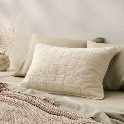 King Heavyweight Linen Blend Quilt Pillow Sham Natural - Casaluna: Rayon & Cotton, Diamond Pattern, Zipper Closure