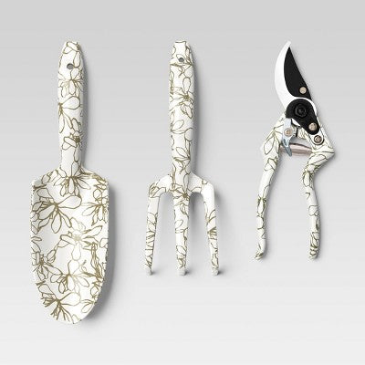 3pc Outdoor Shears Gardening Tool Set Scribble Floral Sour Cream - Threshold