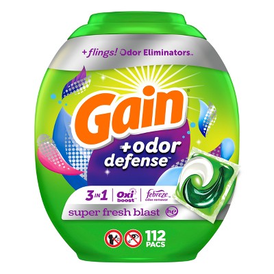 Gain Flings Odor Defense Laundy Detergent - Super Fresh Blast - 112ct