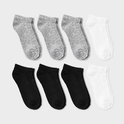 Kids' 8pk Low Cut Socks - Dealworthy White/Gray/Black XS/S