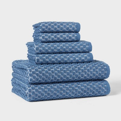 6pc Performance Plus Textured Dot Bath Towel Set Blue - Threshold