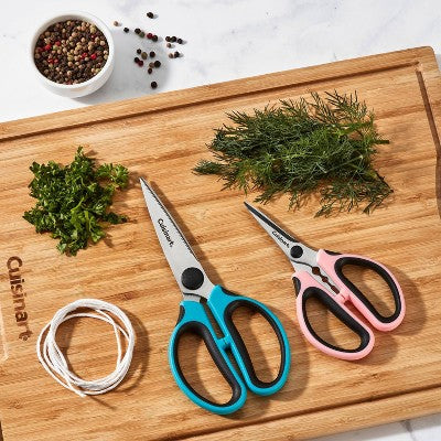Cuisinart 2pc Kitchen Utility Shears Set: Stainless Steel, Comfort-Grip, Rust-Resistant, Hand Wash, Blue & Pink Handles