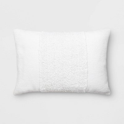 Cotton Tufted Lumbar Throw Pillow Ivory - Threshold: Geometric Pattern, Indoor Use, Polyester Fill