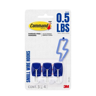 Command Small Clear Wire 3 Hooks Blueberry 4 Strip