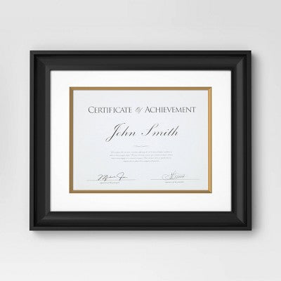 11"x14" Matted to 8.5"x11" Certificate Frame Black - Threshold: Modern Style, Sawtooth Mount, MDF Material